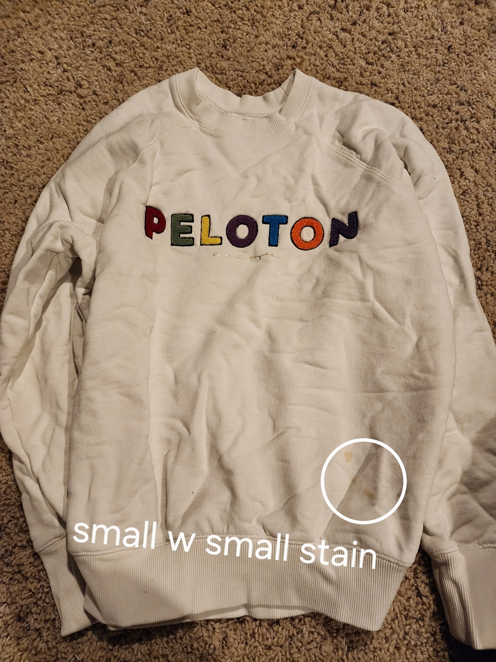 Peloton White Sweatshirt with Rainbow Embroidered Logo